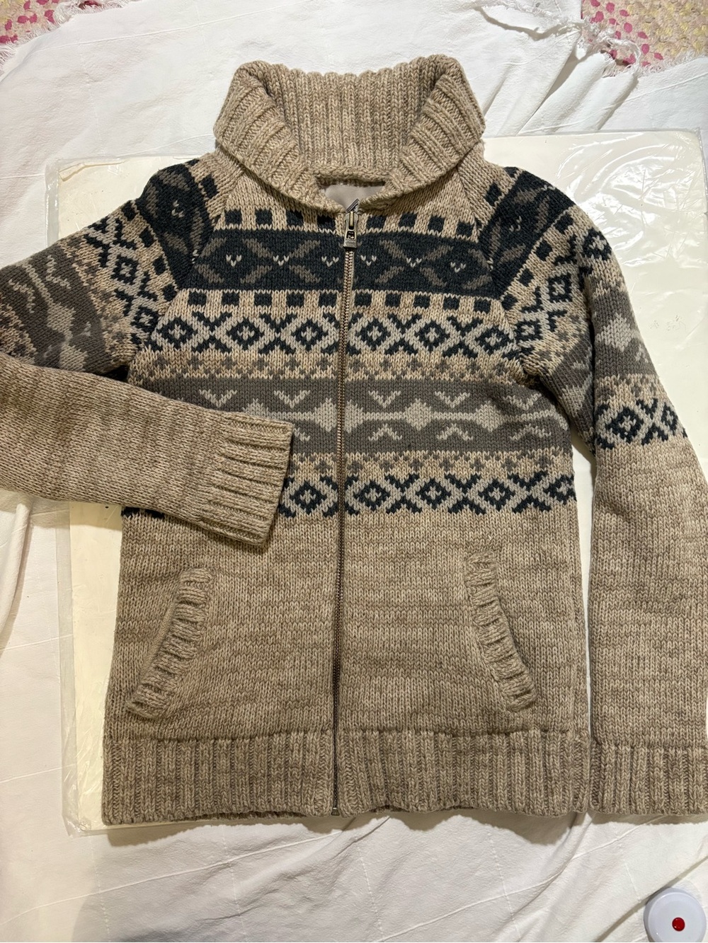 Beaver Canoe women’s Beige Fair Isle Zip-Up Sweater Jacket
